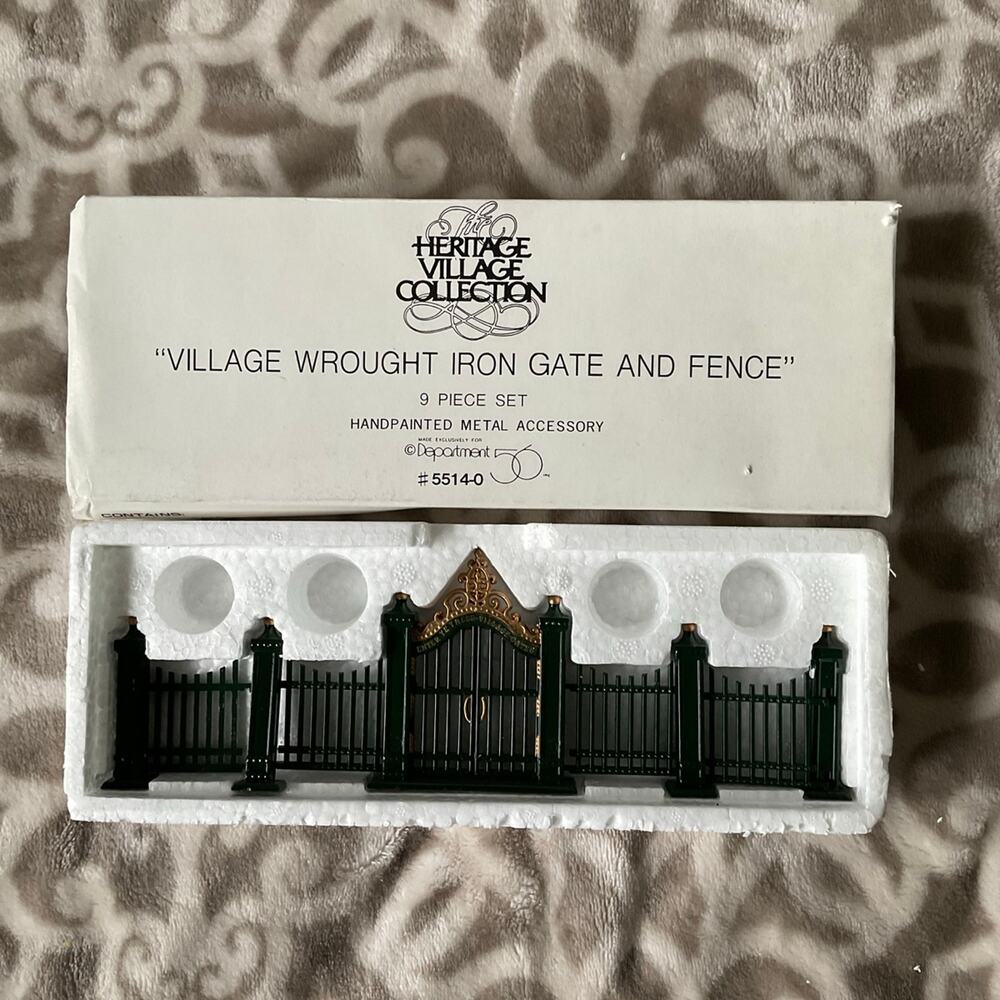 Village wrought iron gate and fence‎ nine piece department 56 new